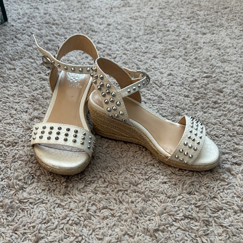 Studded Cream Wedge Sandals